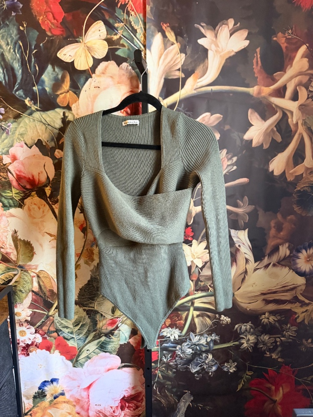 Abercrombie & Fitch Size L LuxeLoft Wrap Bodysuit in Dark Moss